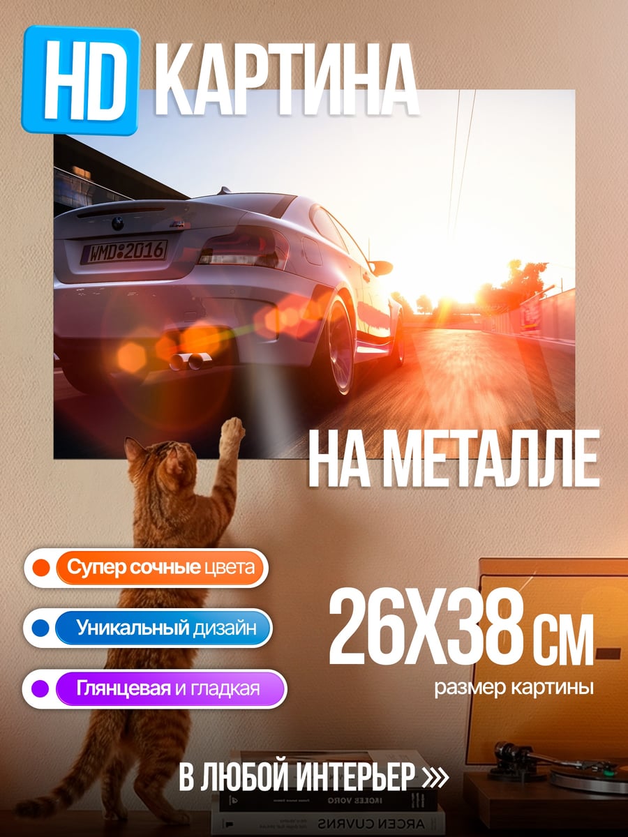 Картина на металле Спортивная машина на закате