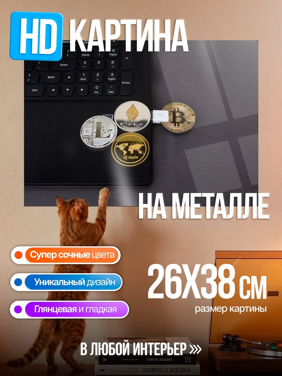 Картина на металле Криптовалюта на ноутбуке
