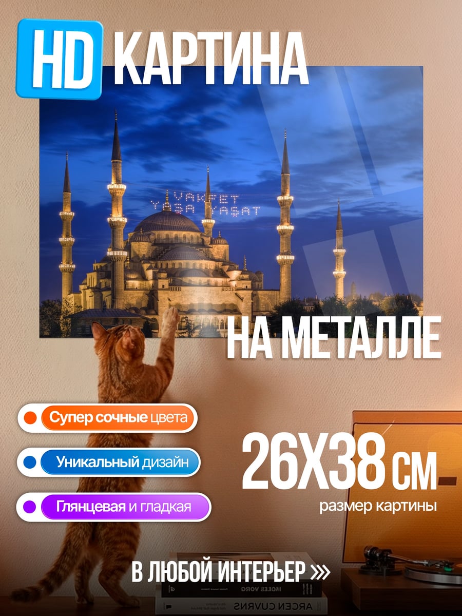 Картина на металле Голубая мечеть ночью