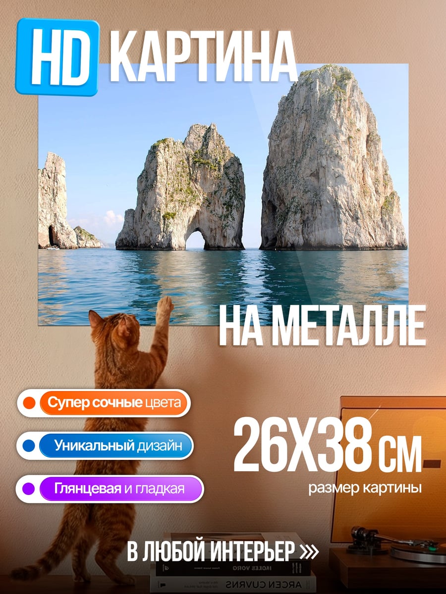 Картина на металле скалы в море