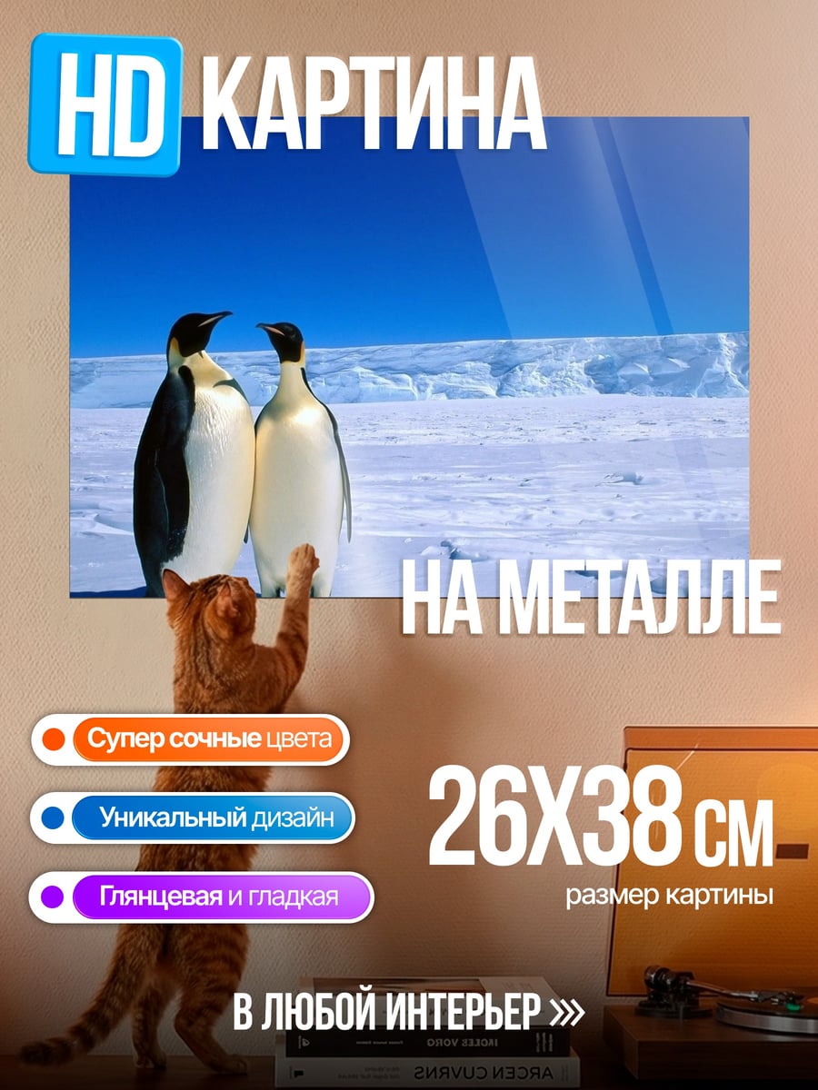 Картина на металле Два пингвина на льду