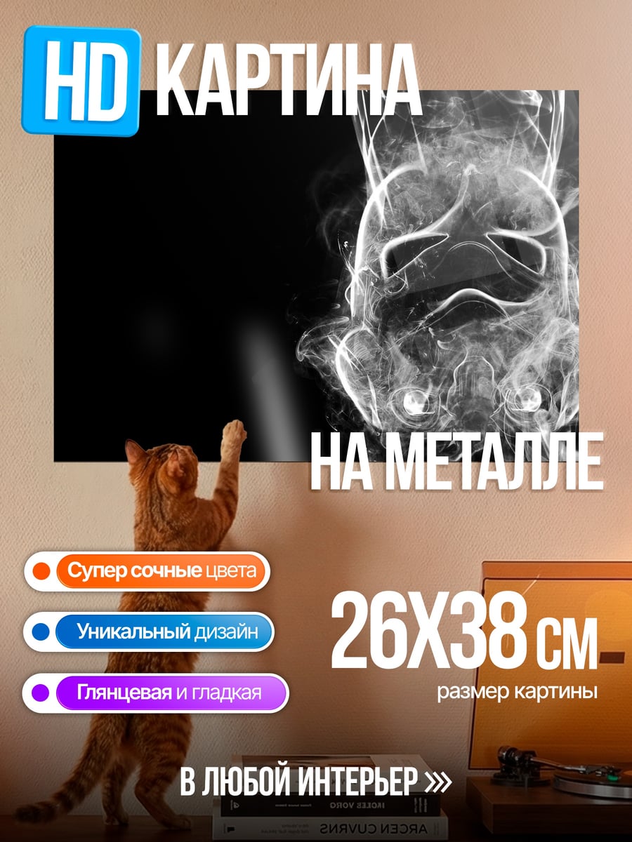 Картина на металле Шлем штурмовика из дыма