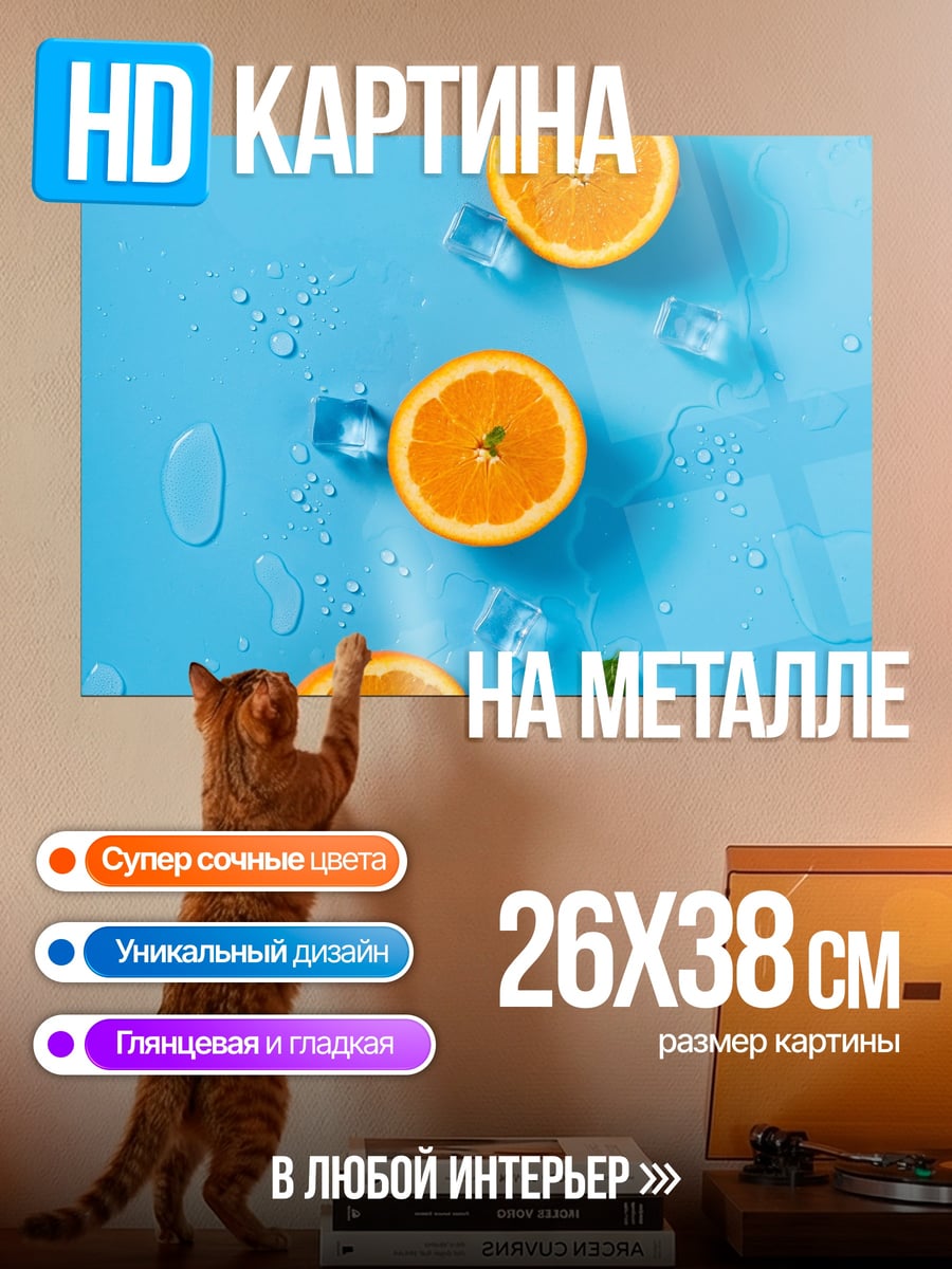 Картина на металле Апельсины со льдом