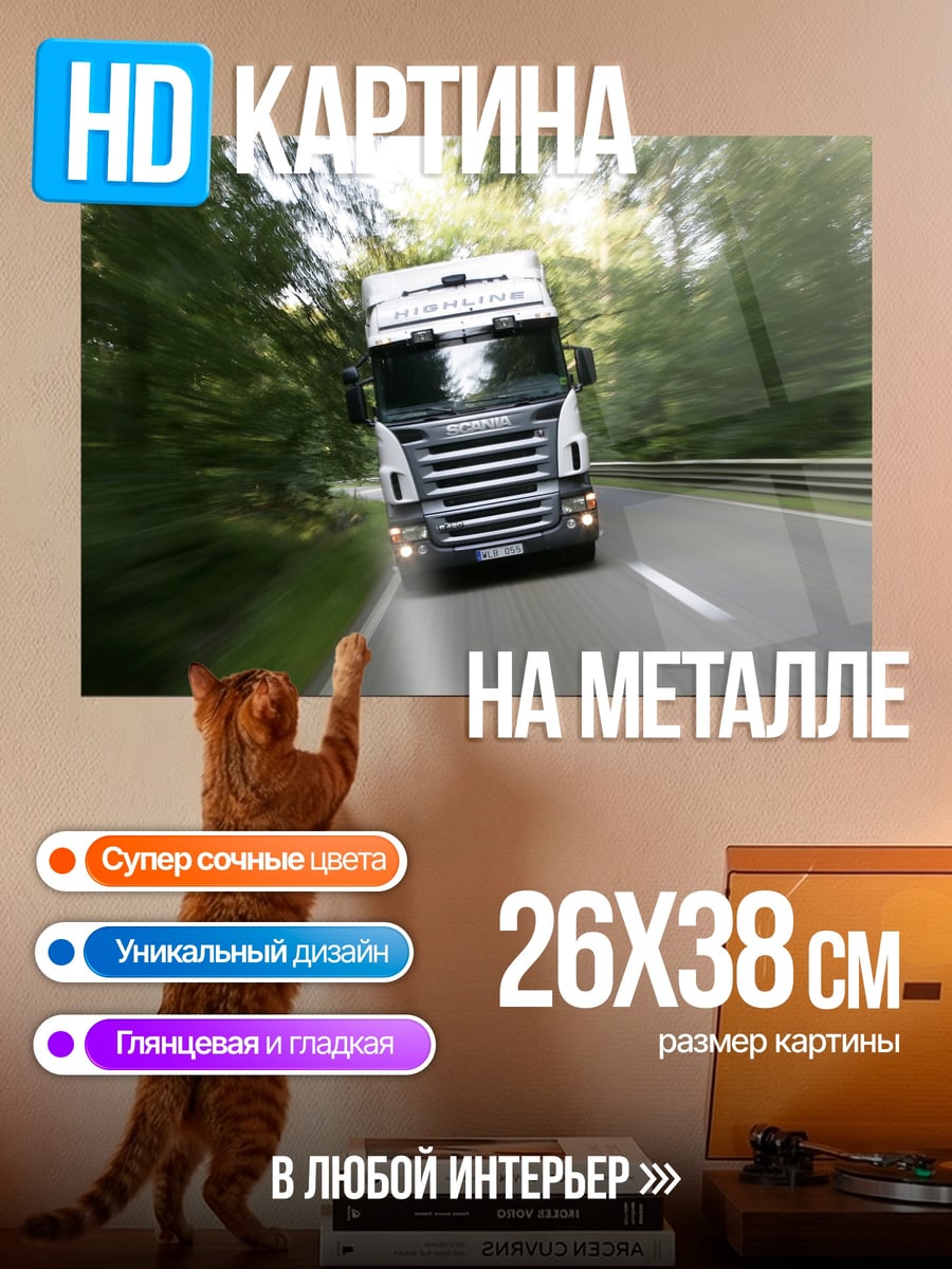 Картина на металле грузовик на дороге