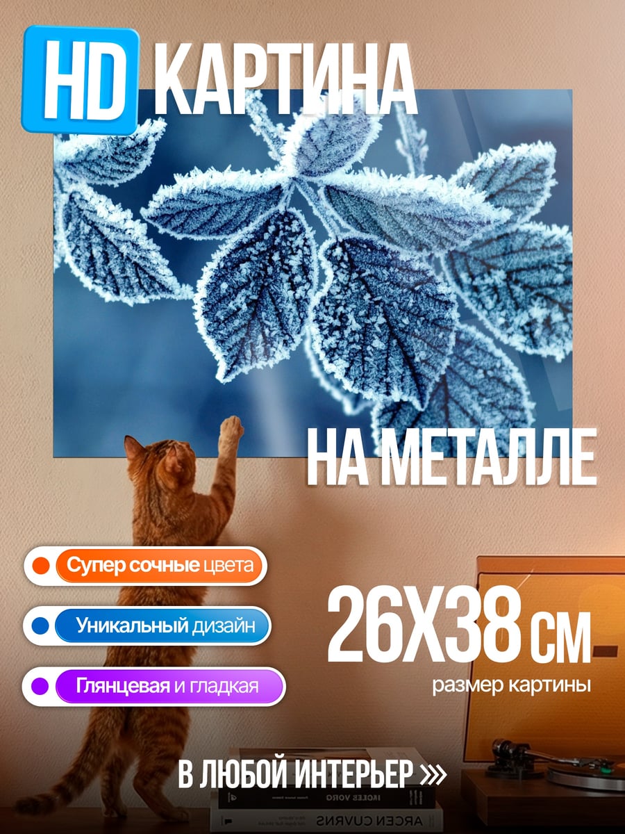 Картина на металле Морозные листья зимы