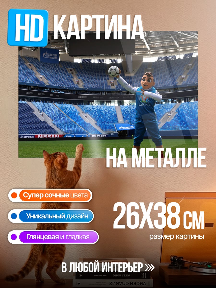Картина на металле маскот стадиона с мячом
