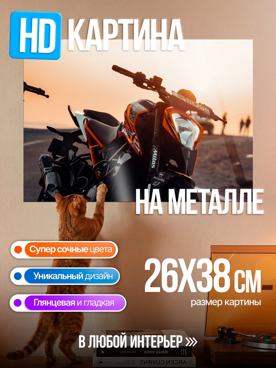 Картина на металле Мотоцикл на закате