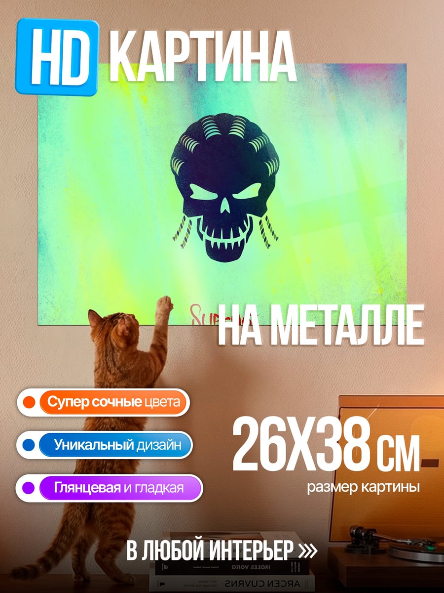 Картина на металле Череп Джокера яркий