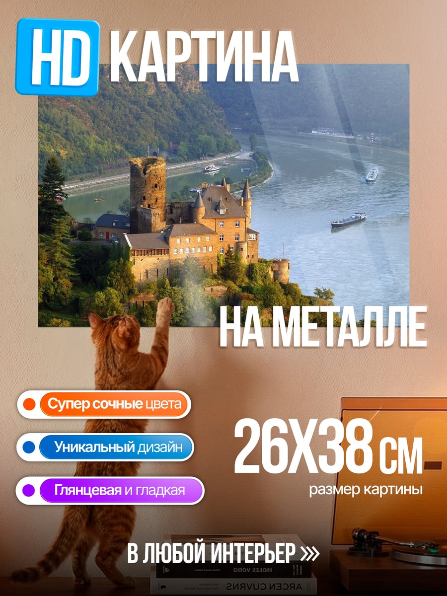 Картина на металле Замок на Рейне