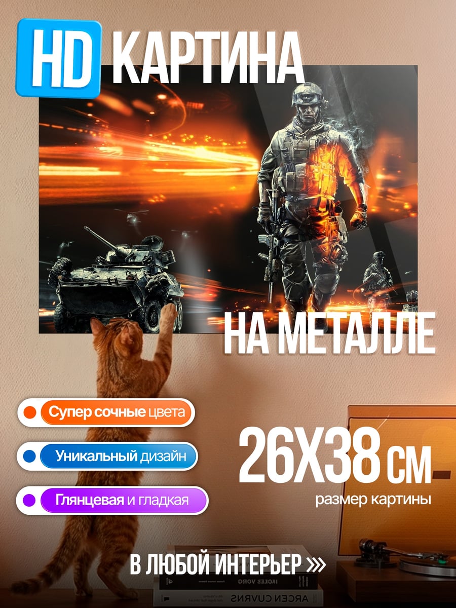 Картина на металле Солдат на поле боя