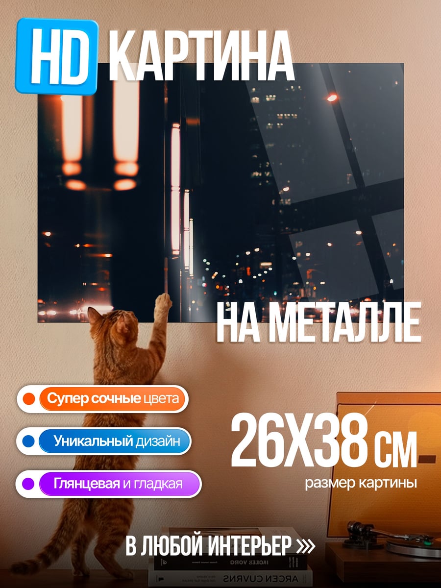Картина на металле Ночной город