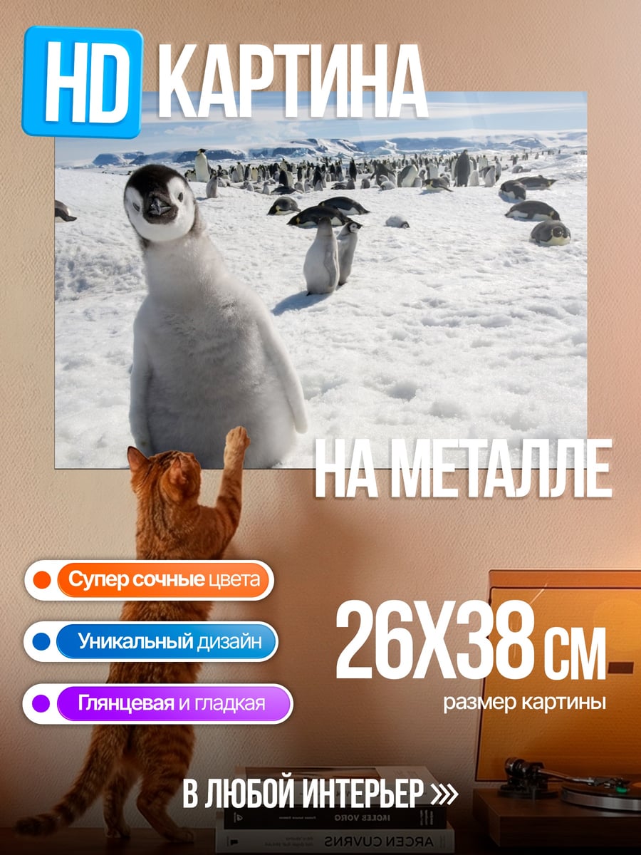 Картина на металле Пингвиненок на снегу