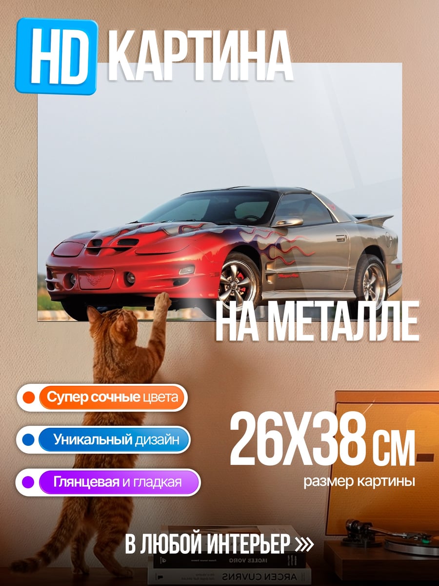 Картина на металле Спортивный автомобиль огонь