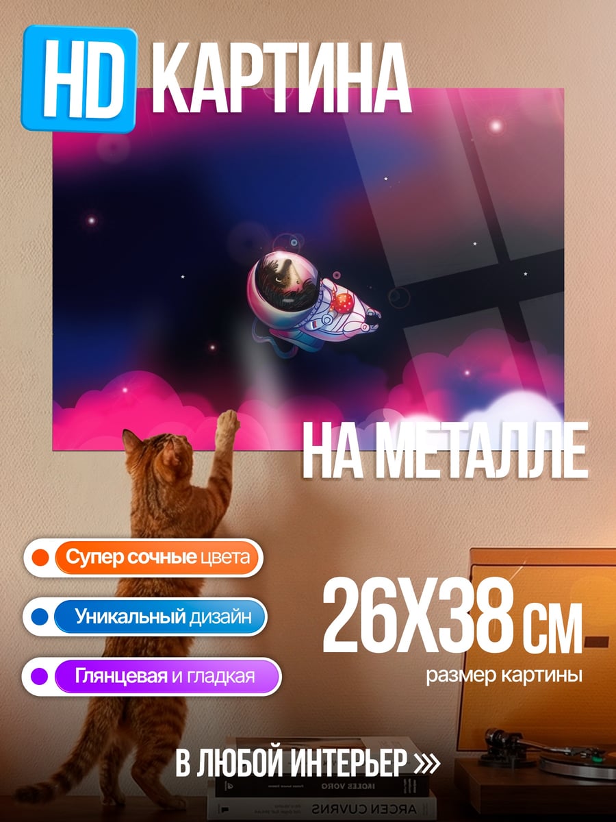 Картина на металле космическая мышь