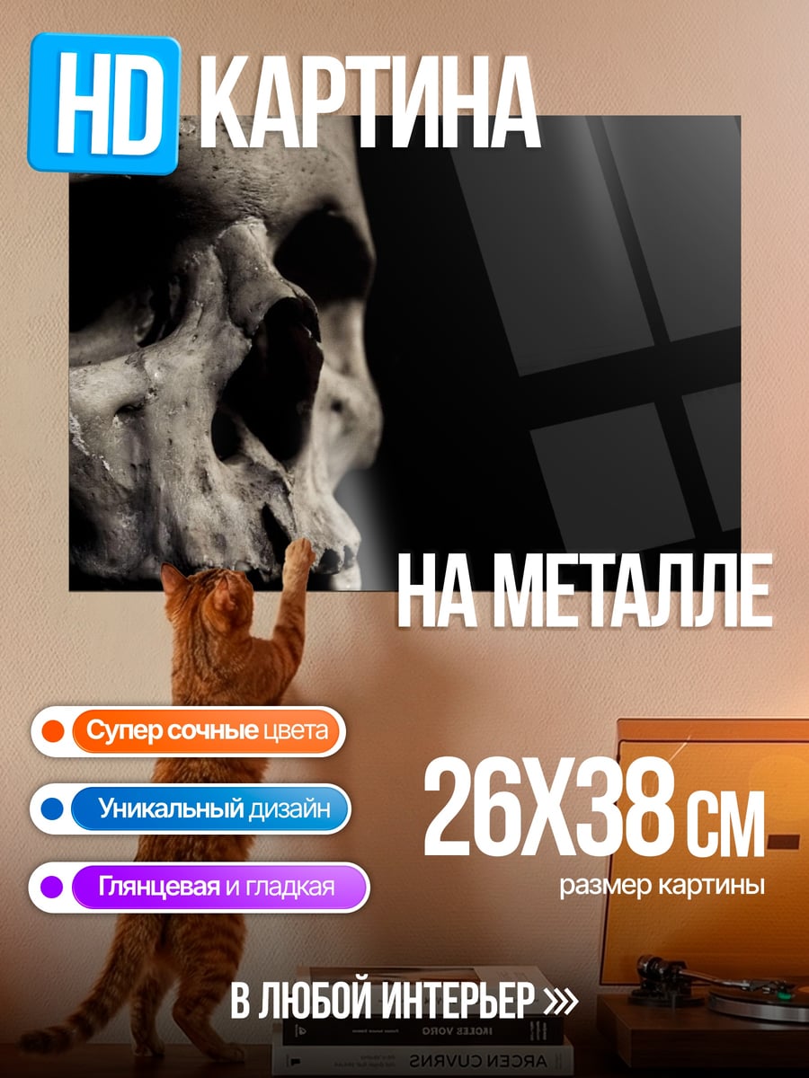 Картина на металле Череп в темноте