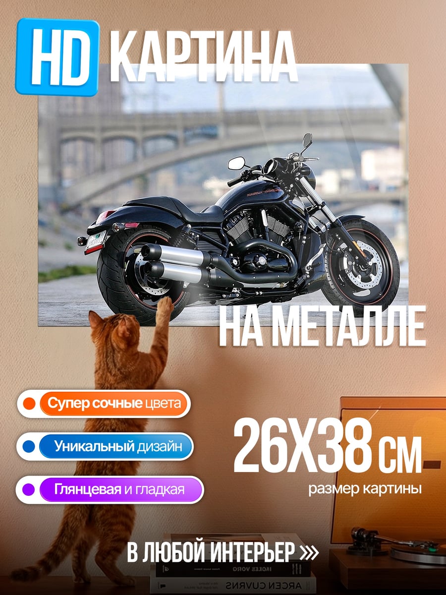Картина на металле Черный мотоцикл