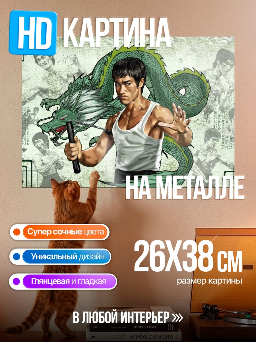 Картина на металле Брюс Ли Дракон