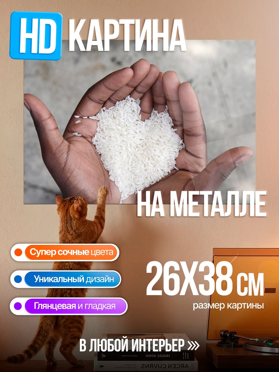 Картина на металле Ладони с рисом