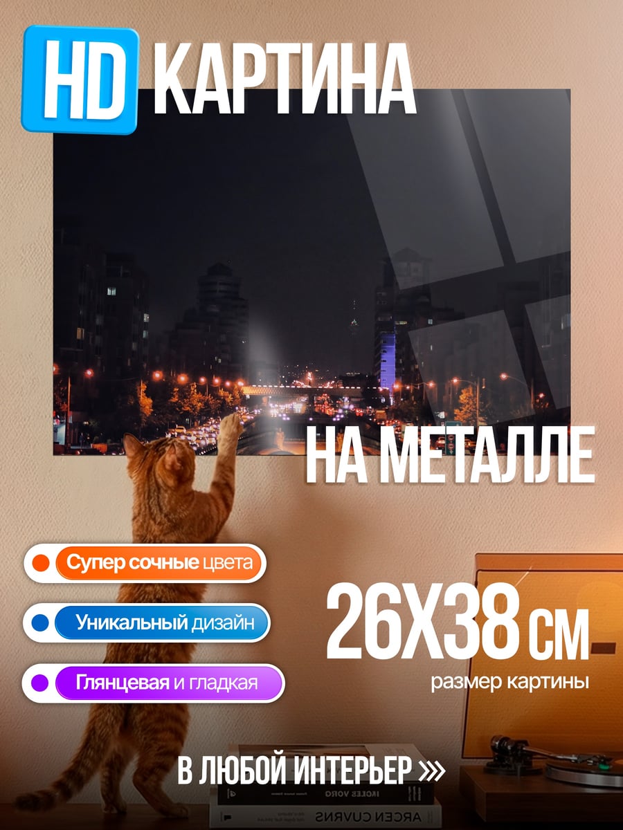 Картина на металле Ночной город трасса