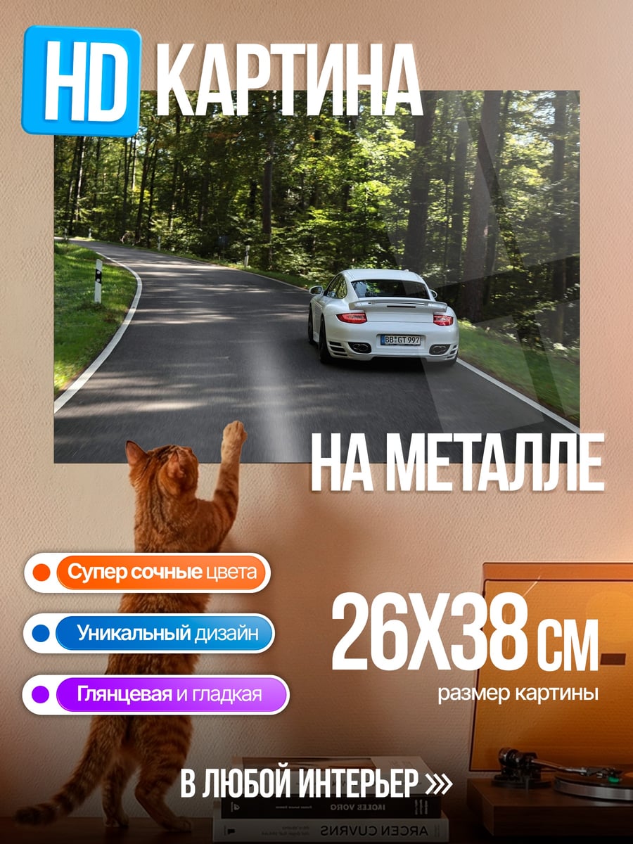 Картина на металле белый спорткар