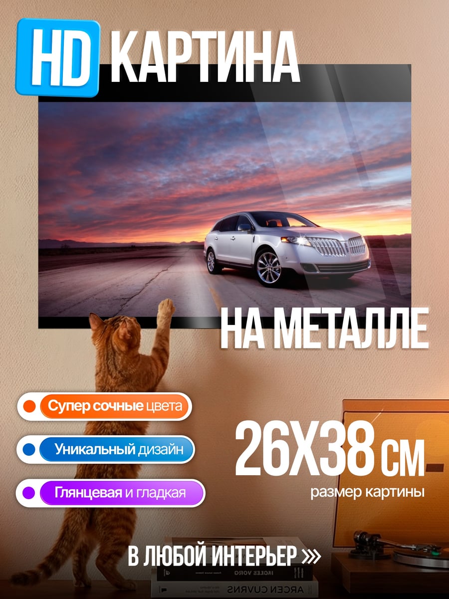 Картина на металле Автомобиль на закате
