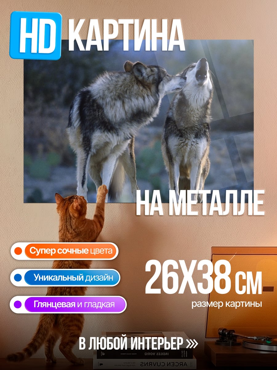 Картина на металле Воющая стая волков