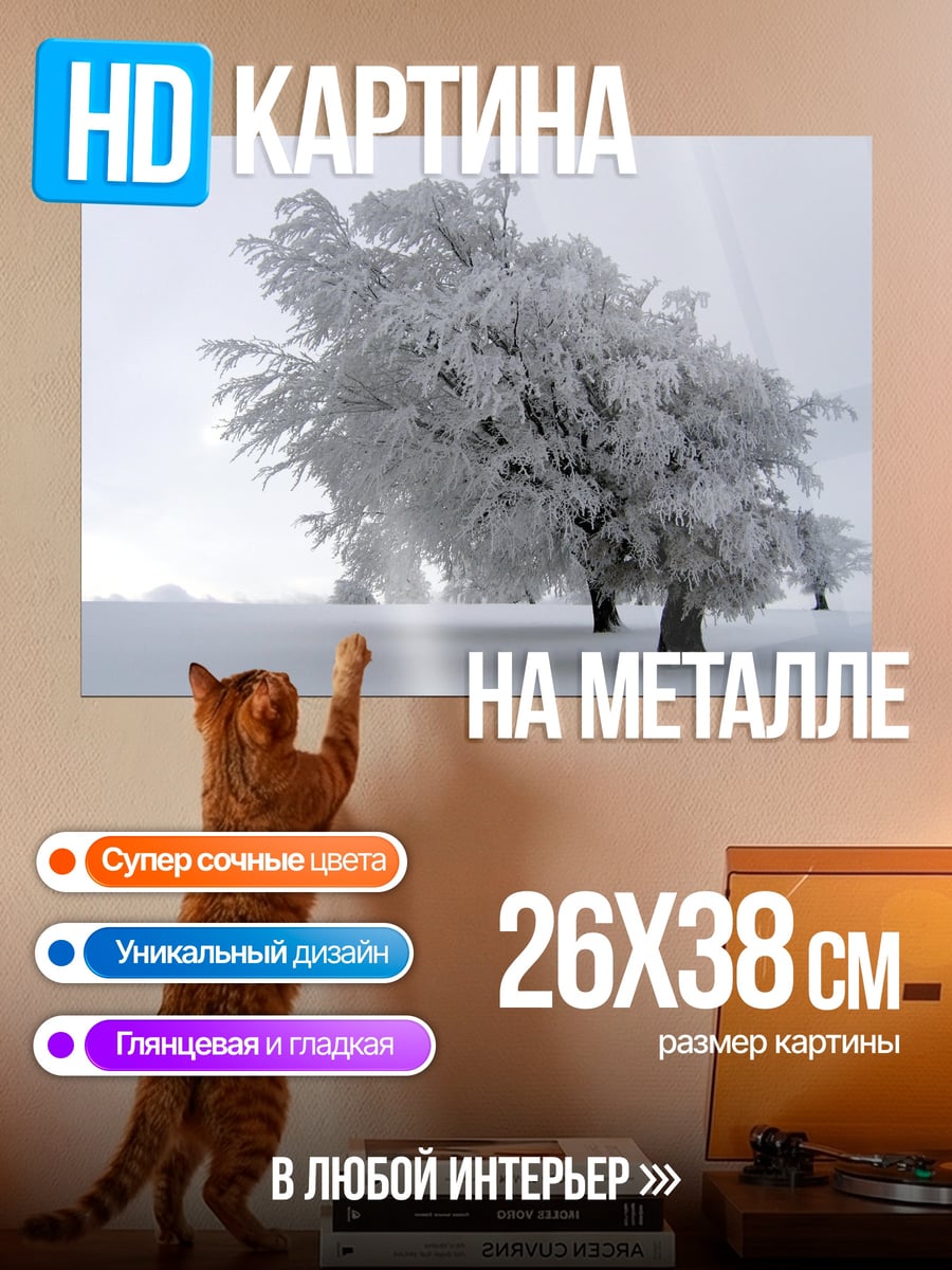 Картина на металле Зимний лес в тумане