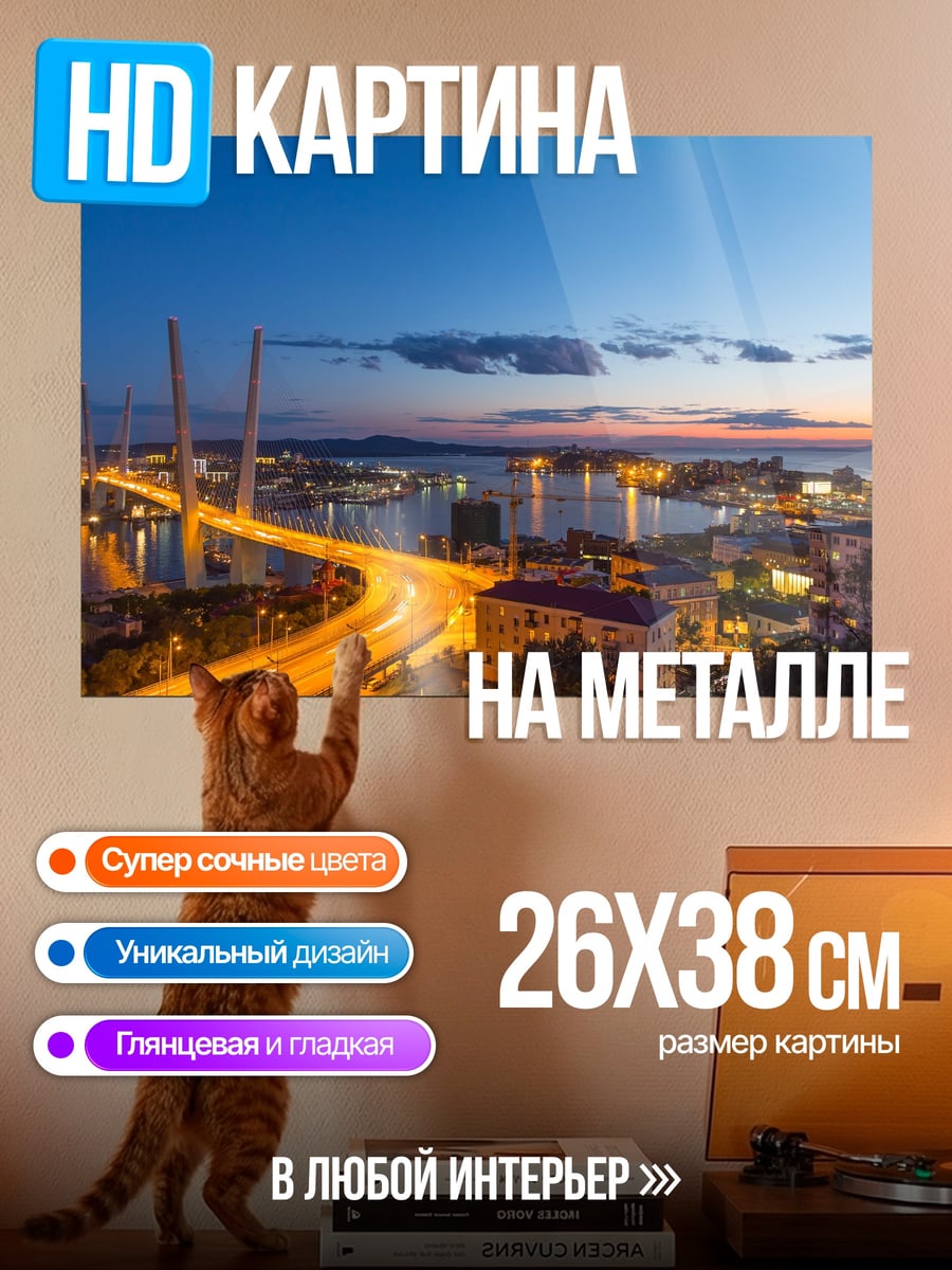Картина на металле Золотой мост Владивосток