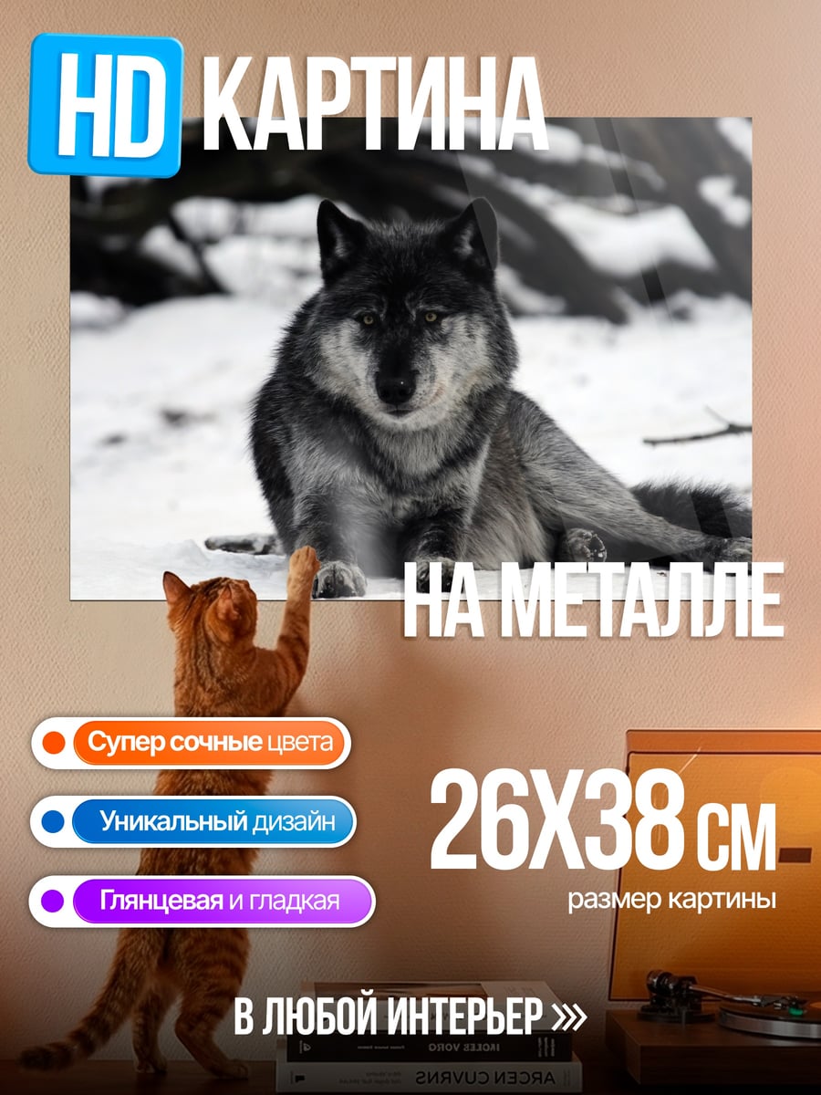 Картина на металле Волк в снегу