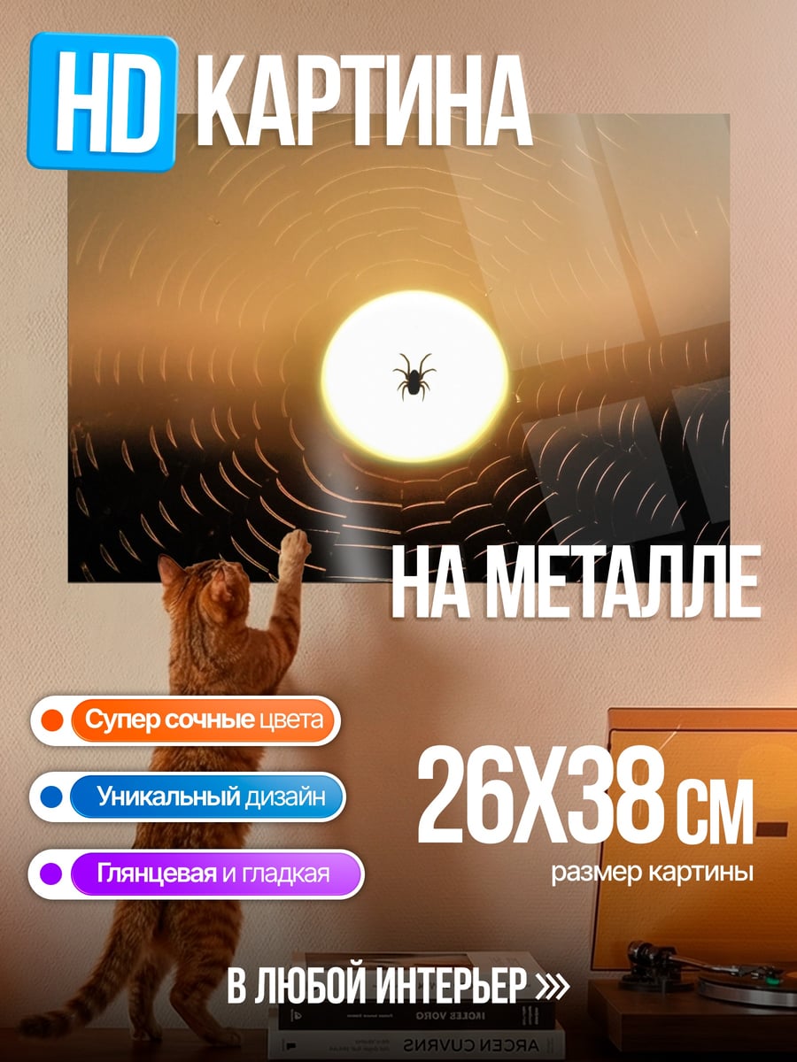 Картина на металле паутина на закате
