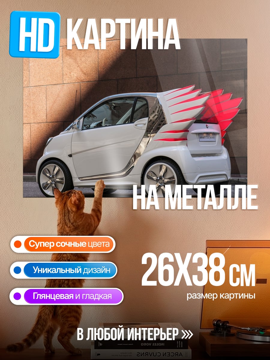 Картина на металле белый смарт с крыльями