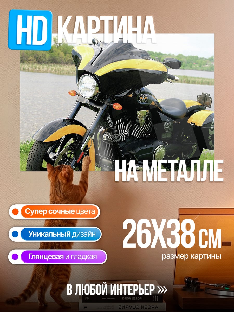 Картина на металле Мотоцикл у реки