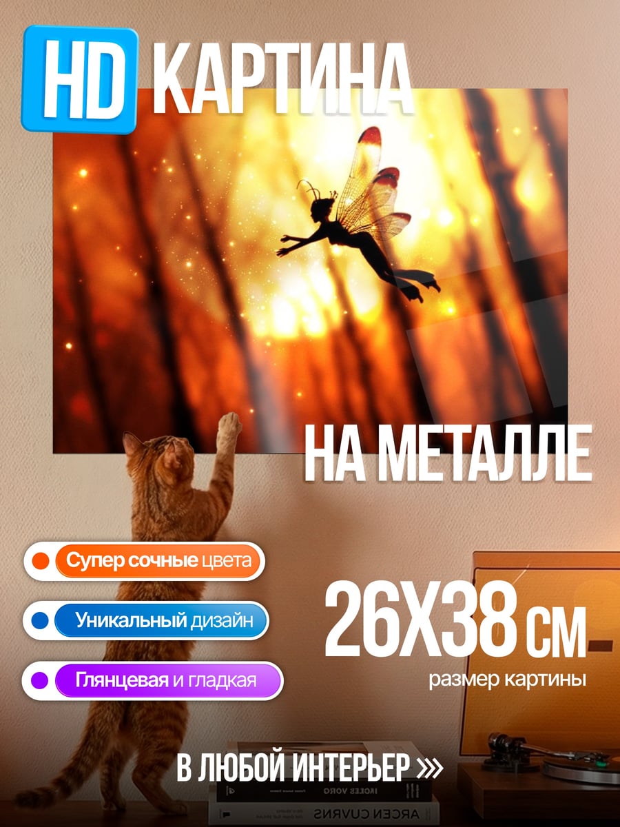 Картина на металле Силуэт феи на закате