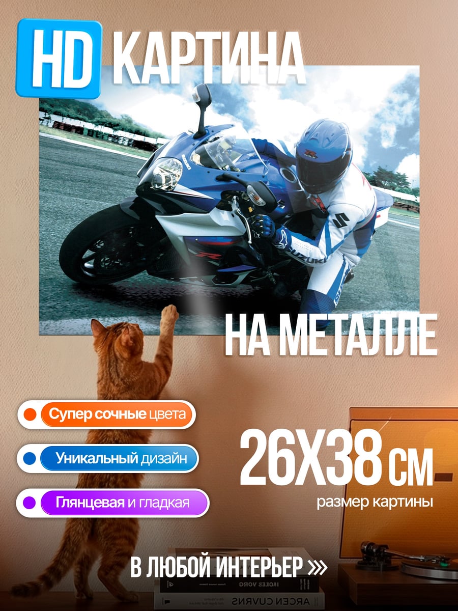 Картина на металле Гонщик на мотоцикле