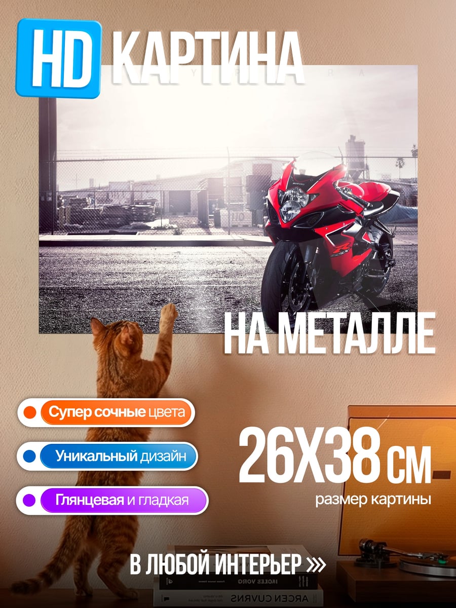 Картина на металле красный спортбайк