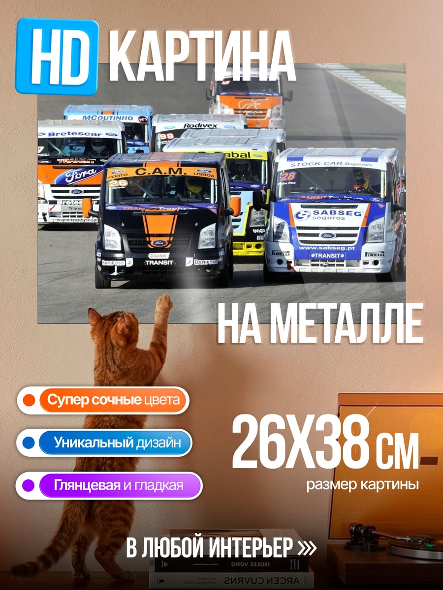 Картина на металле Гонка грузовиков на трассе