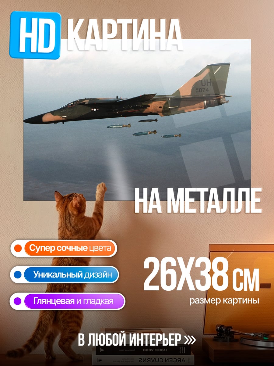 Картина на металле Боевой самолет с бомбами