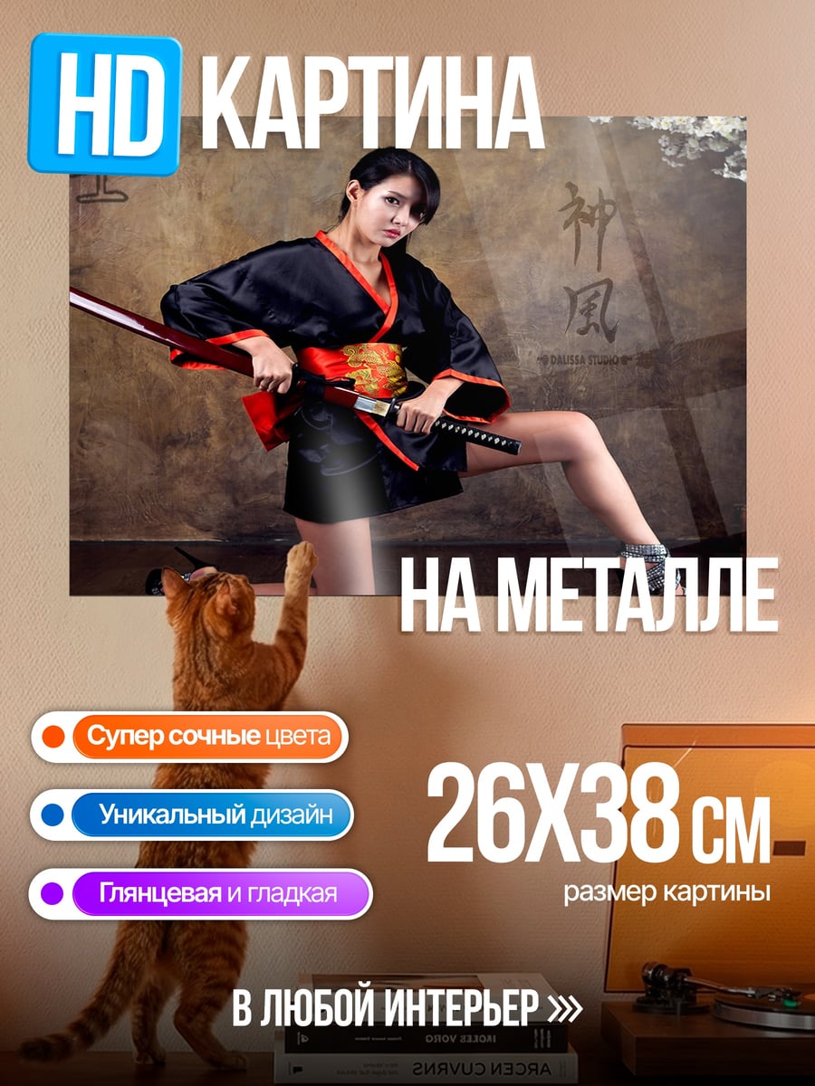 Картина на металле Девушка с катаной