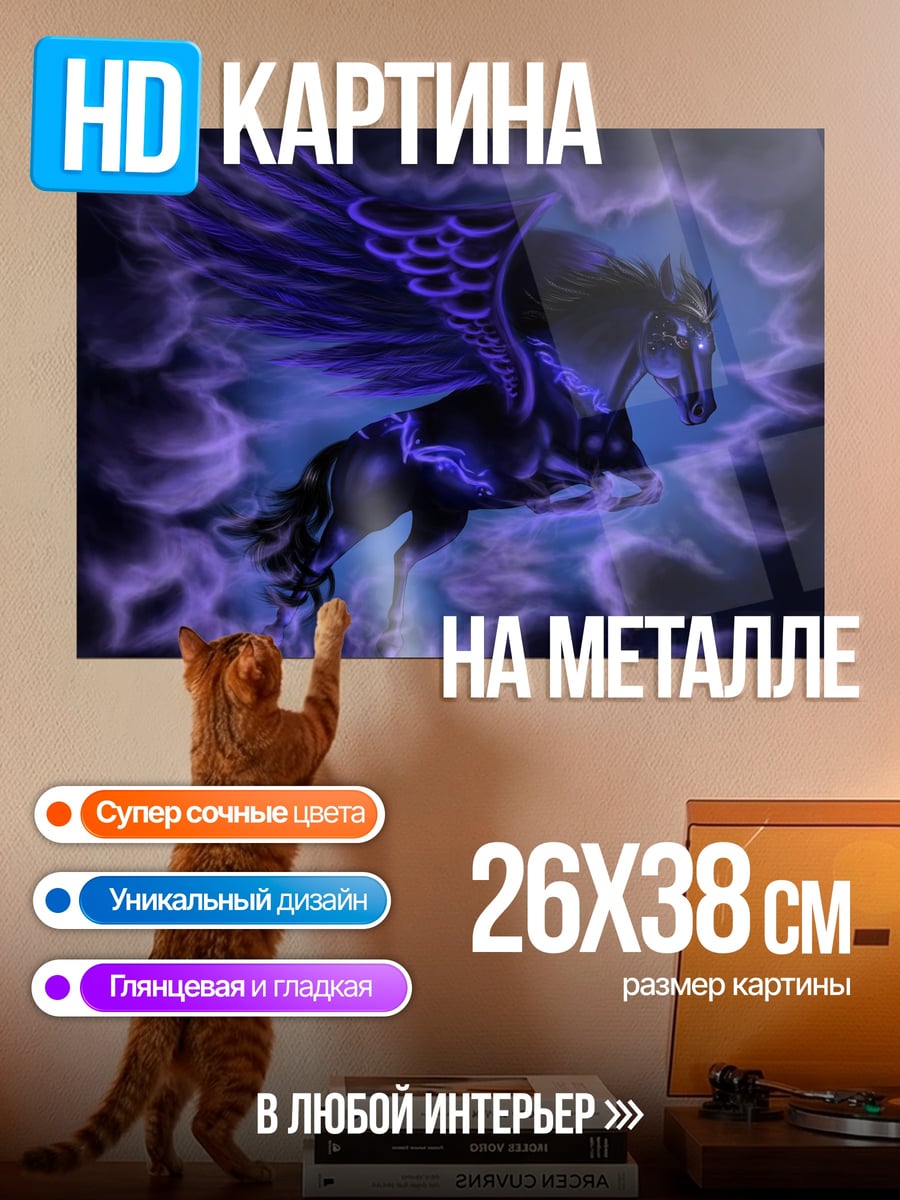 Картина на металле Черный Пегас