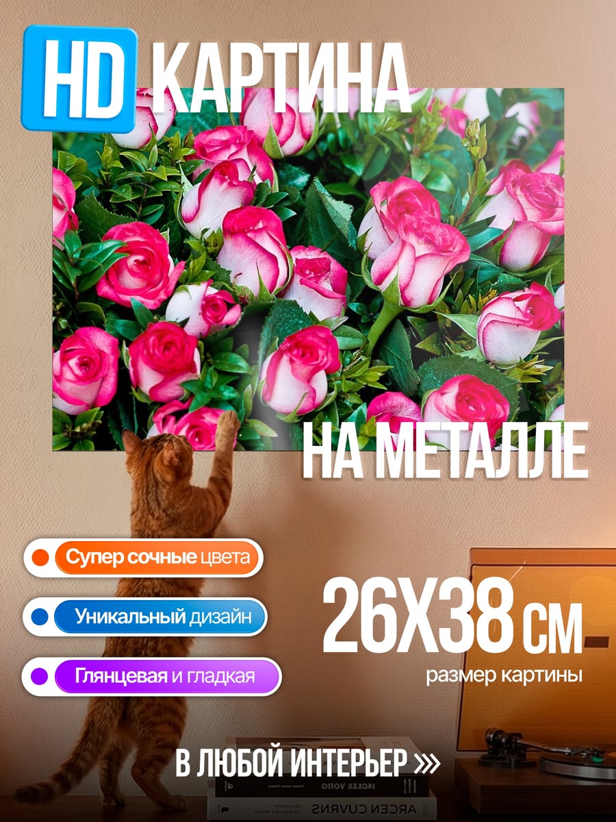 Картина на металле Букет розовых роз