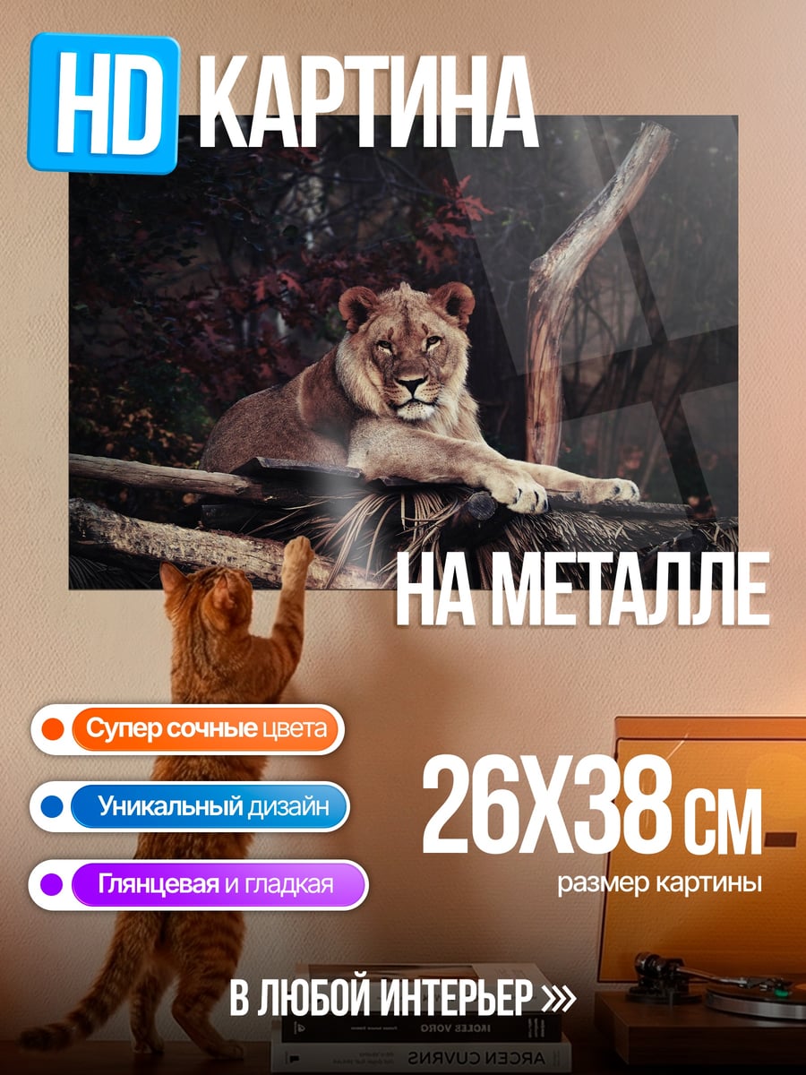 Картина на металле Лев в джунглях