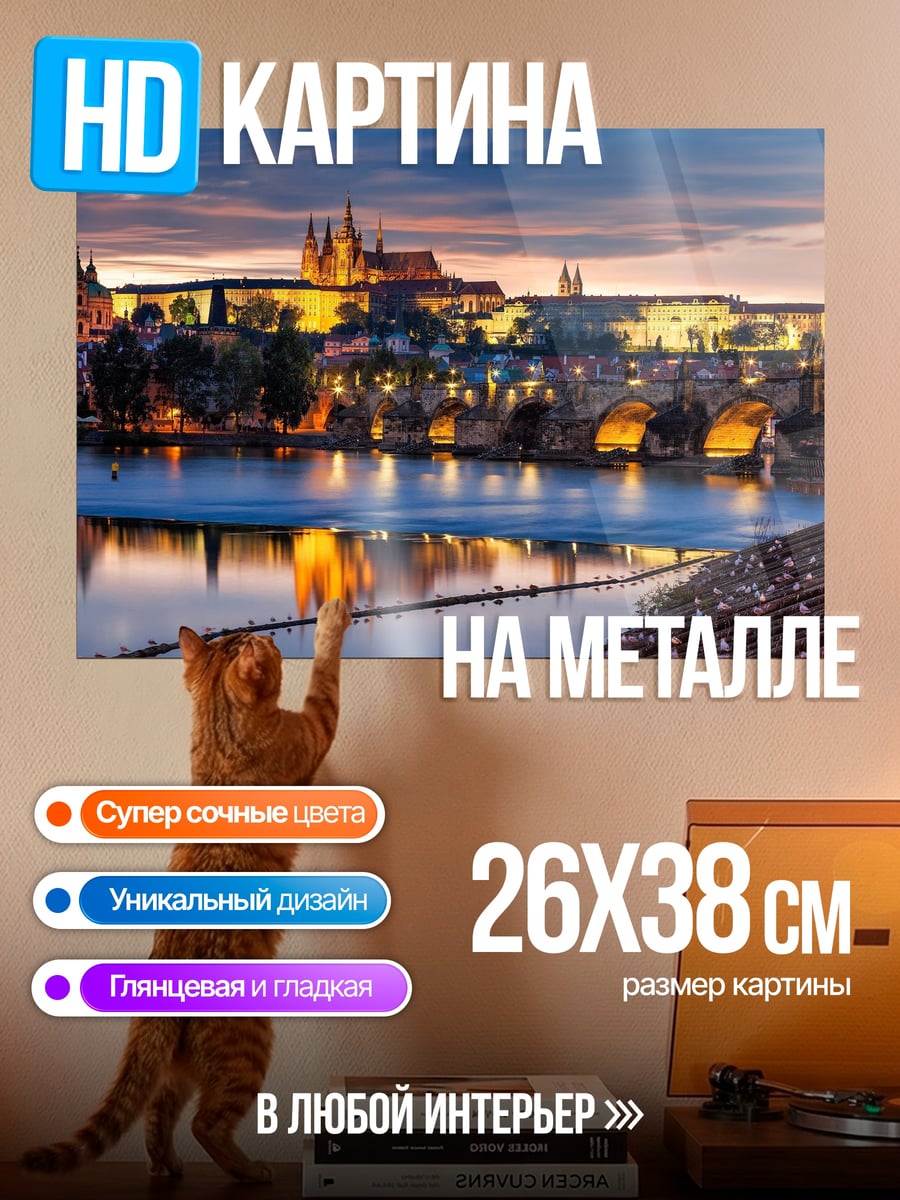 Картина на металле Прага ночью