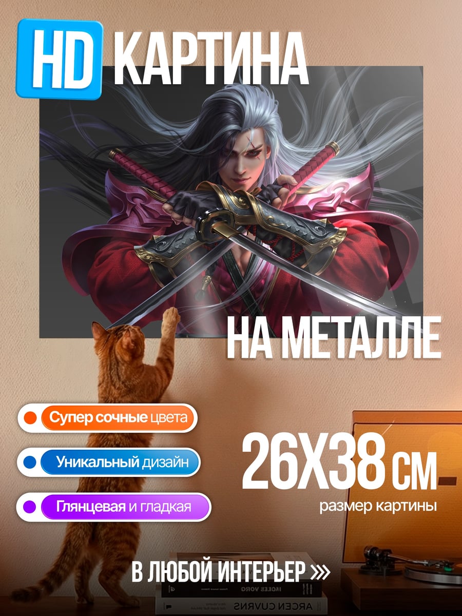 Картина на металле Воин с мечами