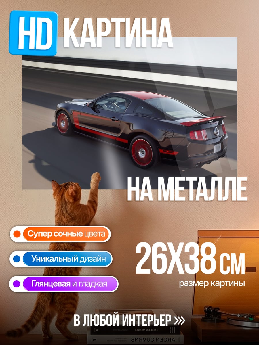 Картина на металле Мустанг на дороге