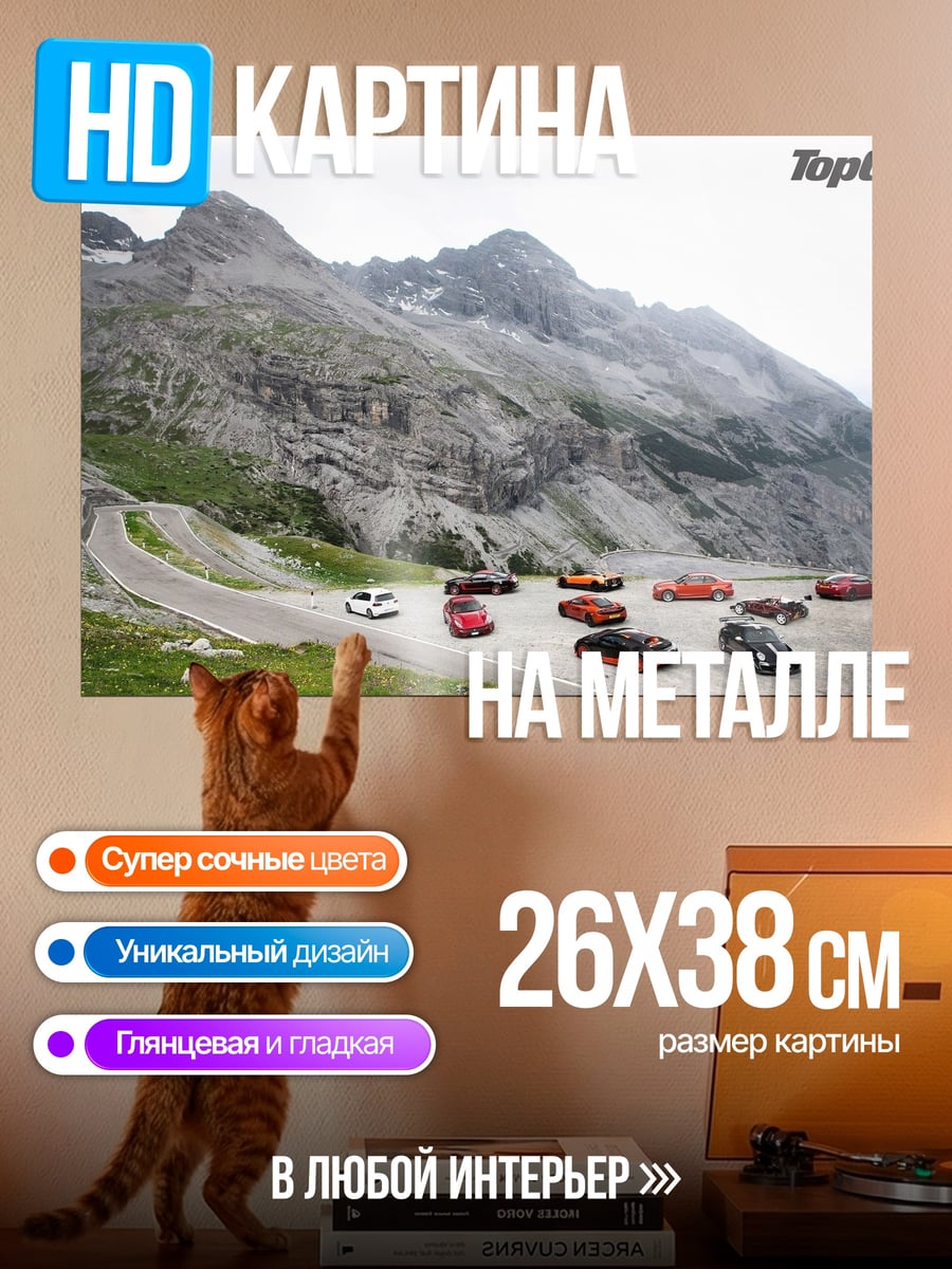 Картина на металле Автомобили в горах