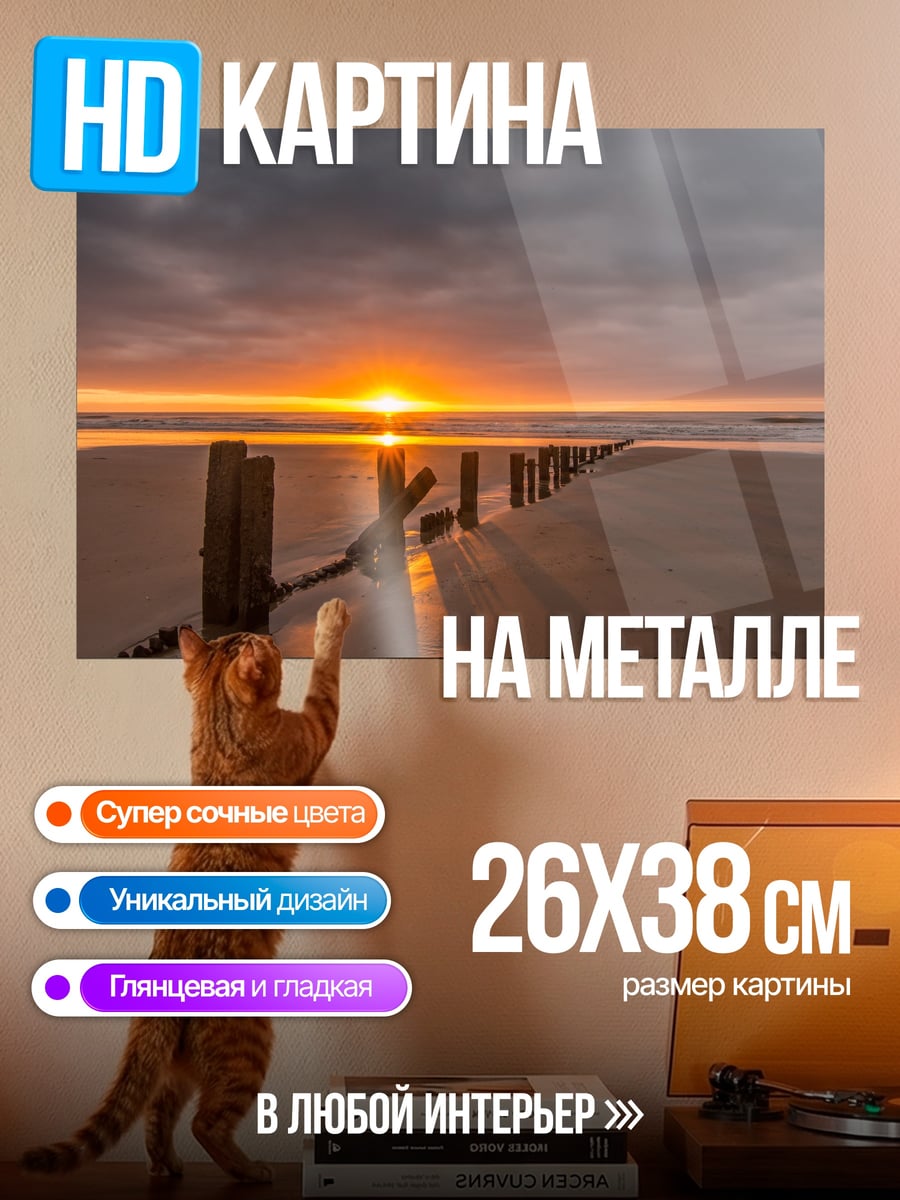 Картина на металле Закат на пляже