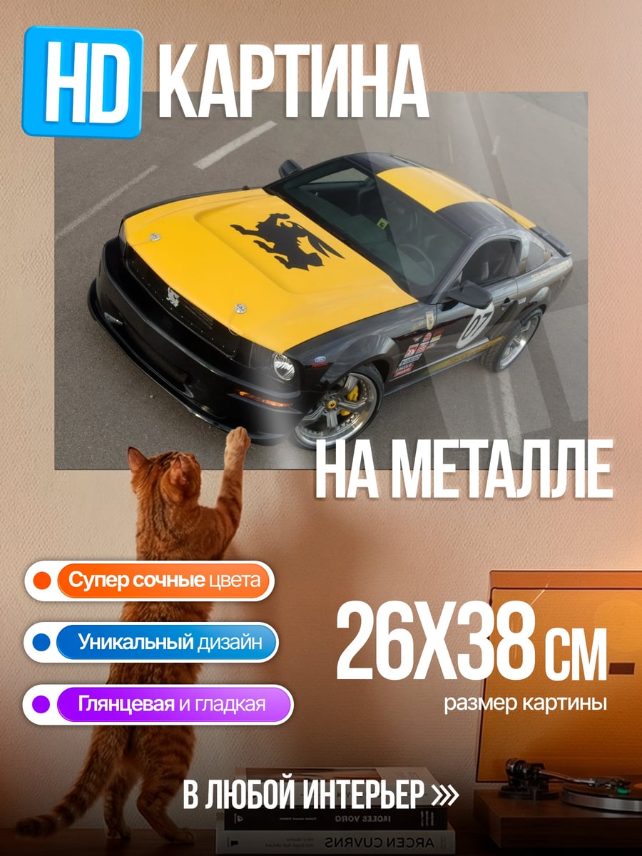 Картина на металле Желто-черный маслкар