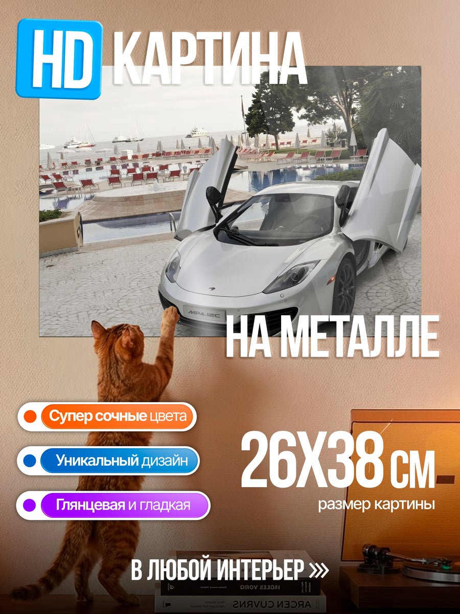 Картина на металле Белый спорткар