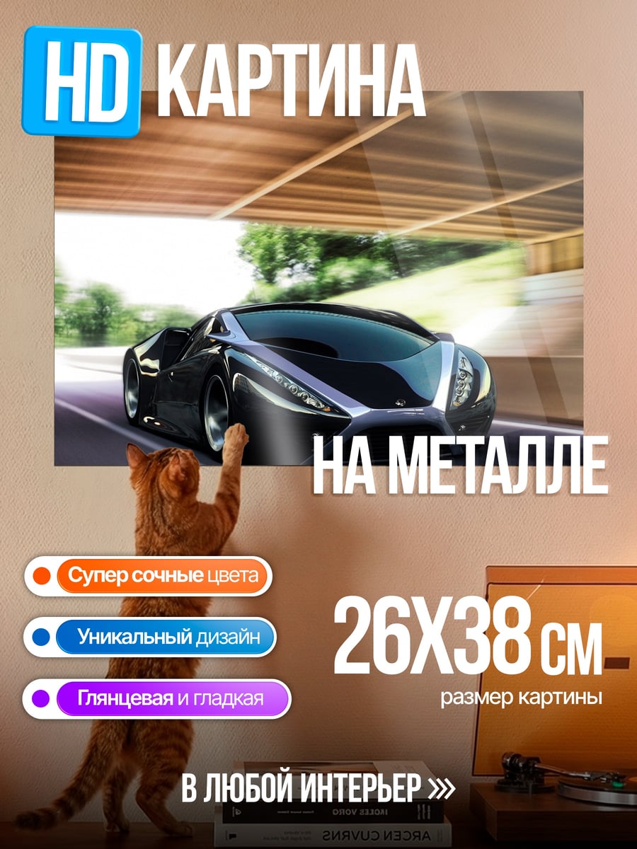 Картина на металле Черный спорткар