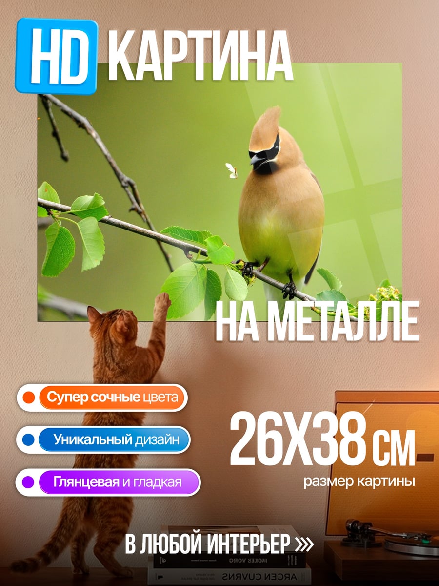 Картина на металле Птица на ветке
